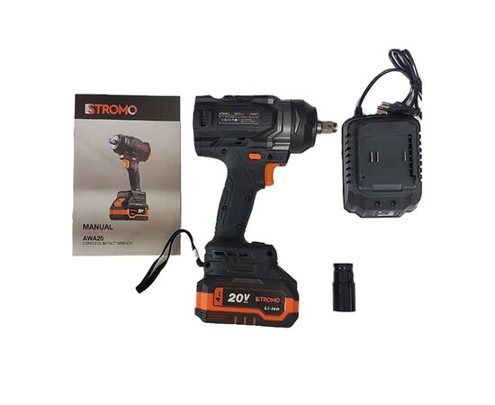 Гайковерт ударный аккумуляторный с бесщеточным двигателем 20 В, 680 Nm, 0-3300 об/мин, 0-3000 уд/мин, 1/2", с ЗУ и АКБ 4 Ач, STROMO AWA25, изображение 10