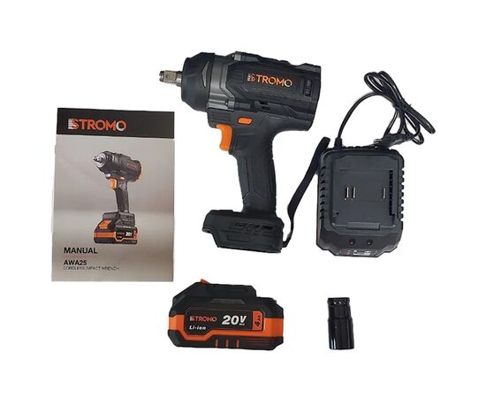 Гайковерт ударный аккумуляторный с бесщеточным двигателем 20 В, 680 Nm, 0-3300 об/мин, 0-3000 уд/мин, 1/2", с ЗУ и АКБ 4 Ач, STROMO AWA25, изображение 11