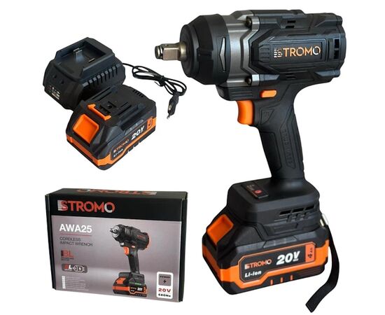 Гайковерт ударный аккумуляторный с бесщеточным двигателем 20 В, 680 Nm, 0-3300 об/мин, 0-3000 уд/мин, 1/2", с ЗУ и АКБ 4 Ач, STROMO AWA25, изображение 9