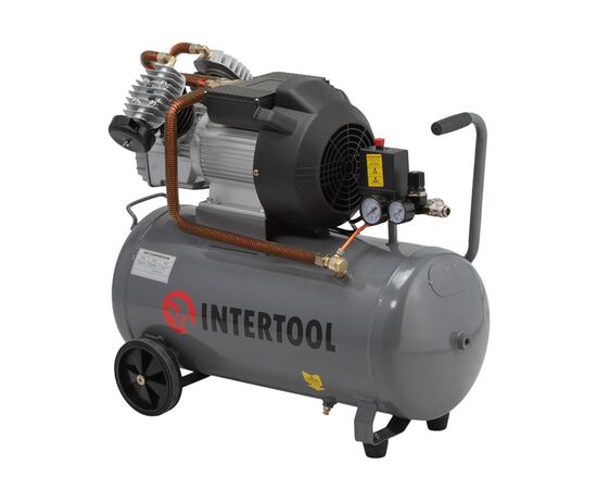 Компрессор 50 л, 3 кВт, 220 В, 10 атм, 420 л/мин, 2 цилиндра PT-0007 INTERTOOL, изображение 5